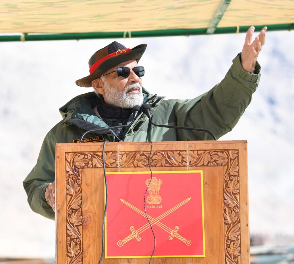 Photo: PM addressing at the celebration of Diwali with Armed Forces, in Kargil on October 24, 2022.